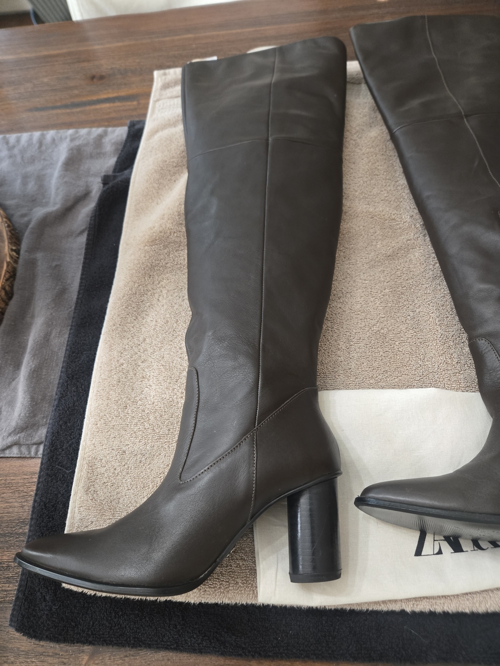 Zara Dark Brown Over-the-Knee Genuine Leather Boots Size 42/11 EUC - Picture 11 of 12